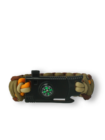 Kedvezmény Paracord karkötő Multicam O késsel, tűzkővel, iránytűvel és síppal